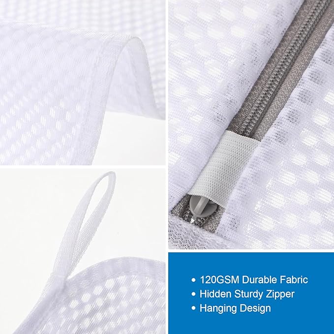 4 PCS Durable Honeycomb Mesh Laundry Bags for Delicates with Zipper, 12" x 16"+16" x 20" Reusable Laundry Bag Mesh Wash Bags for Washing Machine for Clothes, Shoes, Socks, Bra (2M + 2L, White)