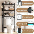 Ecoprsio Over-The-Toilet Storage Rack, 3-Tier Bathroom Organizer Shelf Over Toilet, Freestanding Space Saver Toilet Stands with 4 Hooks, Black