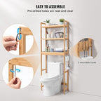VEVOR Over The Toilet Storage, 3-Tier Adjustable Over Toilet Bathroom Organizer, Bamboo Storage Shelf Rack with 3 Hooks, Freestanding Easy Assembly Laundry Space Saver, Fit Most Toilets, Gray