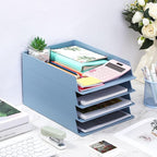 TecUnite 4 Pieces Stackable Letter Trays Blue Rectangular Stackable Office Letter Size Plastic Organizer Desk Tray for Desk Plastic Stacking Support for File Storage Office Classroom