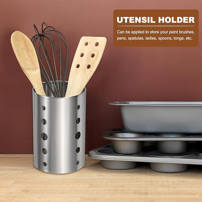 uxcell Stainless Steel Utensil Holder, Kitchen Cutlery Holder Straight Flatware Organizer for Forks, Spoons, Spatulas, and Silverware Silver