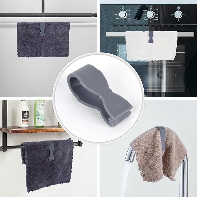 Towel Clips for Kitchen (4 Pack) - Keeps Towel from Falling - Suitable for Kitchen，Oven Handle, Bathroom Towel Rack, Dishwasher，Stove - No More Towels on The Floor