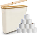 24L Toilet Paper Storage with Bamboo Lid and Anti Slip Foot Nail for 12-Roll Standard Toilet Paper Container Oxford Storage Holder with Handle Beige