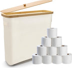 24L Toilet Paper Storage with Bamboo Lid and Anti Slip Foot Nail for 12-Roll Standard Toilet Paper Container Oxford Storage Holder with Handle Beige