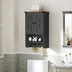 Bathroom Wall Cabinet, Farmhouse Medicine Cabinet with Adjustable Shelf, 3-Tier Wall-Mounted Storage Cabinet with 3 Hooks and Open Shelf, for Bathroom, Living Room, Kitchen, Black and Walnut