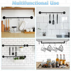 24 inch Pot Rack Wall Mounted Pot Hangers for Kitchen, Detachable Storage Organizer, Industrial Pipe Lids Utensils Hanging Rail Iron Holder with 6 S Hooks, Black