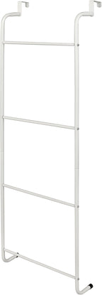 MyGift 4 Tier Over The Door Towel Rack, Bathroom Towel Holder Ladder, Space Saving Over Shower Door Drying Rack for Towels & Blankets, White Metal