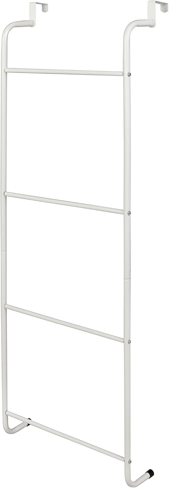 MyGift 4 Tier Over The Door Towel Rack, Bathroom Towel Holder Ladder, Space Saving Over Shower Door Drying Rack for Towels & Blankets, White Metal