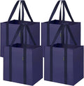 BALEINE 4 PK Grocery Bags Reusable Shopping Bags with Reinforced Bottom, Heavy Duty Foldable Tote Bags (Navy Blue)