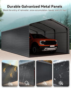 Heavy Duty Metal Carport, 12x20FT Outdoor Carport Canopy with Galvanized Steel Roof and Reinforced Base, Metal Side Panels, Sidewalls, Garage Shelter Shade for Cars, Trucks, Boats, Gray