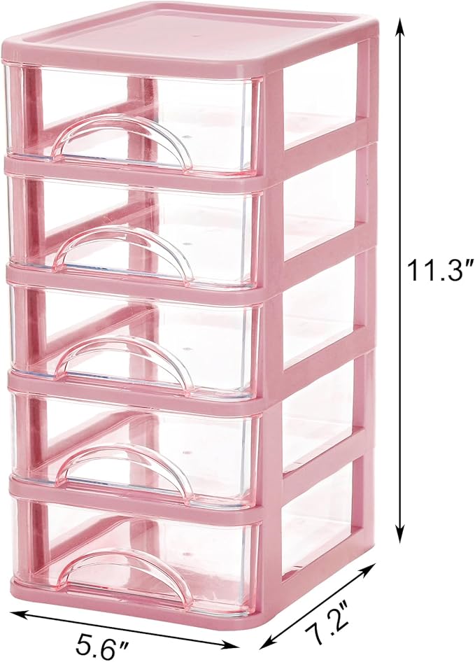 Hedume Desktop Drawer, Clear 5-Drawer Desktop Storage Unit, Small Organizer Box Storage Container Case, Frame with Clear Drawers, Drawer Unit