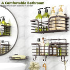 Yougai Shower Caddy, Shower Organizer with Soap Holder and Hooks, Rustproof Shower Shelves, No Drilling Bathroom Organizers and Storage, Wall-Mounted Kitchen & Home Decor (Brown)