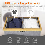 Lifewit 120L Double Laundry Hamper with Lid, Extra Large Bamboo Laundry Basket Dirty Clothes Hamper, 2 Section Laundry Bin Organizer for Laundry Room Bedroom with 2 Removable Liners & Bags,Light Gray