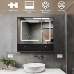 ALIMORDEN Medicine Cabinet with Light, Bathroom Wall Cabinet with Defogger Mirror & LED Lights, 2 Doors Wall Mounted Bathroom Mirror, Recessed or Surface Mount, Morden Black(Cubic 30.4 x 29.5), Small