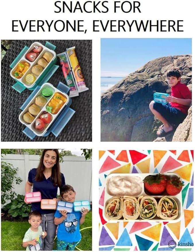Small Snack Containers for Kids Toddlers - 3 Compartments (Set of 2) - Leak-proof Reusable Snack Boxes with Lids - BPA-Free Mini Bento Lunch Box - Ideal for School, Daycare Holds 2 Cups (Coral + Blue)