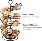 QUTREY Black Metal Egg Holder Countertop, Fresh Egg Skelter, Spiral Design Egg Dispenser Rack with Storage Basket for Display Easter Eggs