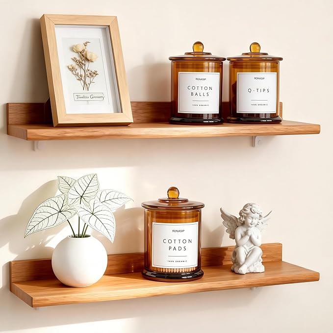 3 Pack Qtip Holder Dispenser, 16oz Bathroom Organizer and Storage Canisters, Glass Apothecary Jars with Lid - Home Decor, Room Decor Aesthetic (Amber)