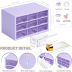 Desk Storage Organizer with 9 Drawers, Clear Plastic Storage Cabinet, Stackable Desk Storage Box for Makeup Office Craft Hardware Art Supplies,9.8x6.3x5.9inch(Purple)