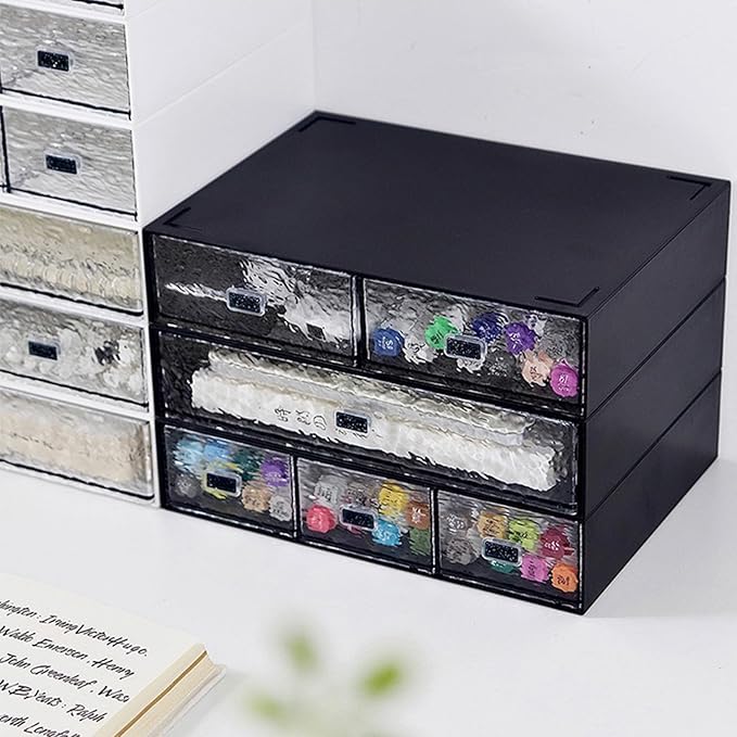 Desktop drawers, stackable plastic drawers, stationery and office supplies (Black, 3 Compartment)