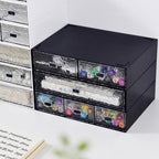 Desktop drawers, stackable plastic drawers, stationery and office supplies (Black, 2 Compartment)