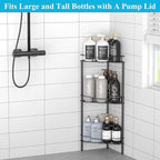3 Tier Floor Standing Corner Shower Caddy Organizer Shelf with Hooks, Bathroom Shelves Stand Rack, Matt Black