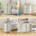 RELAX4LIFE 15-Drawer Storage Drawer Carts - Mobile Rolling Utility Cart w/Wheels, Craft Organizer for Classroom Organization and Storage, School, Office, Home, Storage Organizer Cart (White)