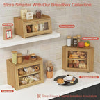 Wood Bread Box for Kithcen Countertop, Rustic Breadox Storage Container for Homemade Bread, Small Compact Bread Keeper Holder Organizer with Window (Natural Bamboo)