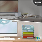 Docnest 5 Tier Mesh Desk Organizer for Paper Office Supplies – Multi-Functional Letter Tray with 5 Adjustable Compartments, 3 Pen Holders, Desktop Storage for Files, Mail, Stationery – Blue