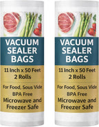 Houseables Vacuum Sealer Bags for Food, Vacuum Seal Bags, Food Saver Rolls 11 Inch, 50FT, 2 Pack, Large, Sealer Rolls, Sous Vide, Vac Airtight Storage, Vaccum Sealed, Store a Meal, Microwave & Freezer