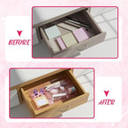 Translucent Pink Acrylic Desk Drawer Organizer 11 x 6.1 x 1.38 Inch Storage Tray Organizer for Pens, Stationery, Desktop, Office, Bathroom, Kitchen, Makeup Supplies (6 Compartments)