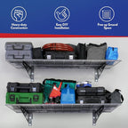 SafeRacks Garage Wall Shelves - 2-Pack 18"x36" Mountable Shelving Units for The Garage, Pantry or Utility Closet, Heavy Duty Steel Shelf with Bike Accessory Hooks, 500lb Capacity, Color: Hammertone