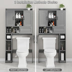 Vabches Farmhouse Over The Toilet Storage Cabinet with 2 Barn Doors & Sliding Door, Over The Toilet Bathroom Organizer with Open Storage Layer and Adjustable Shelves & Hooks.Grey