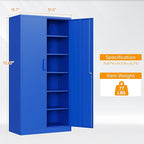 STANI Metal Garage Storage Cabinet with Lock, 71" Steel Lockable File Cabinet, Locking Steel Storage Cabinet with 5 Adjustable Shelves for Home, Office, Garage, Warehouse (Blue, 2 Door - 71" H)