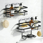 Shower Caddy 3 Pack - Shower Organizer Shelves Rack Rustproof No Drill Self Adhesive Shower Caddies with Soap Dish & Side Hooks for Bathroom Kitchen Storage, Black