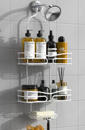 Over Head Shower Caddy - Bathroom Shower Organizer with Soap Holder & 6 Hooks for Towels, White, 76L Capacity, Hanging Mount, Rust Resistant