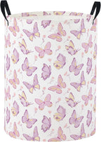 Baby Laundry Basket Baby Nursery Hamper Kids Laundry Basket Toy Storage Bin for Boys Room Decor Gift Baskets for Bedroom Bathroom(Purple Butterfly)