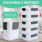 YORY 7 cup Plastic Food Storage Containers with Lids Nestable Freezer Dishwasher Safe Rectangle Meal Prep Container Set,5-Pack