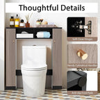 Giantex Short Over The Toilet Storage Cabinet, Bathroom Organizer w/2 Open Compartments & 4 Adjustable Shelves, Freestanding Space Saver Above Toilet Storage for Restroom, Laundry Room (Black+Oak)