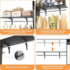 8FT Closet System with Shelves, 96'' Closet Organizer System with 3 Hanging Rods, Wall Mount Bedroom Wardrobe Walk-in Closet, Adjustable Cloth Garment Rack from 5 to 8FT (Cut to Fit), Black