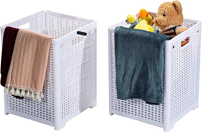 42L Collapsible Plastic Laundry Baskets,Foldable Laundry Hamper,Pack of 2 (White)
