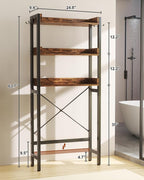 Ecoprsio Over-The-Toilet Storage Rack, 3-Tier Bathroom Organizer Shelf Over Toilet, Freestanding Space Saver Toilet Stands with 4 Hooks, Rustic Brown