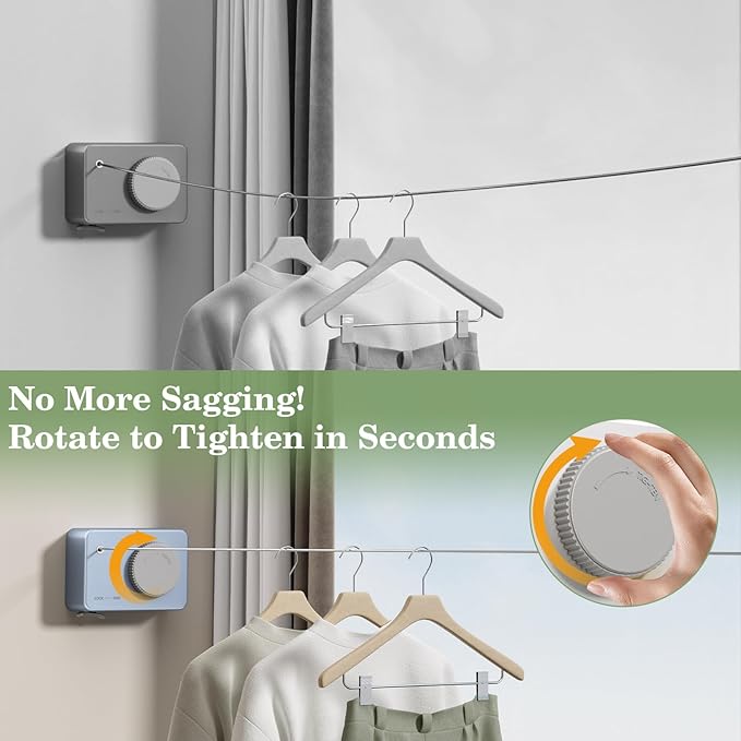 Danpoo Retractable Clothesline for RV, Laundry Room & Outdoor Yard - Heavy Duty Anti-Sag Wall Mounted Clothes Drying Line with Stainless Steel Rope