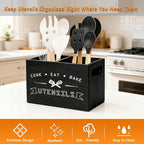 Small and Durable Wood Kitchen Utensil Holder with Removable Divider for Party and Countertop （black 2 Compartment）