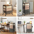 Rolling Cart with 4 Drawers, Plastic Drawer Storage Carts with Wheels & Wooden Tabletop, Metal Utility Cart with Pegboards, Office Living Room Classroom Craft Organization and Storage, Dark Brown