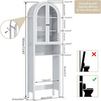 White Over The Toilet Storage Cabinet with Acrylic Doors, 4 Tier Small Bathroom Shelf Organizer, Arched Bathroom Cabinet with Adjustable Shelf, Slim Narrow Toilet Rack, Wood, Anti-Tipping Device