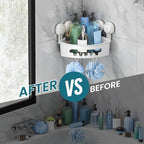 TAILI Corner Shower Caddy with Suction Cups, Wall Mounted Organizer Plastic Rack for Small Bathrooms, Kitchen, Removable Drill-Free Heavy Duty Shelf Basket, White