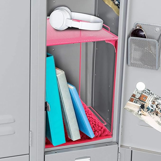 Locker Organizer Shelf Stackable Extra Locker Shelf for School Locker Organizer Storage Cabinet Accessories Suitable for School, Office, and Home use (1, Pink)