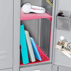 Locker Organizer Shelf Stackable Extra Locker Shelf for School Locker Organizer Storage Cabinet Accessories Suitable for School, Office, and Home use (2, Pink)