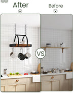Hanging Pot Rack, Pot Hanger for Kitchen, Ceiling Mounted Pot Holder, Cookware Organizer with 9 S-Shaped Hooks, for Pot, Pan Storage, Space-Saving, Rustic Brown and Black TPR07BF