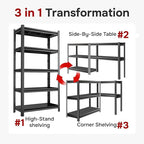 40" W 5-Tier Garage Storage Shelves, Adjustable Heavy Duty Metal Shelving Unit, Industrial Open Storage Shelf 2-in-1 Organizer Rack for Warehouse, Basement, Garage, Pantry (71" H x 40" W x 16" D)